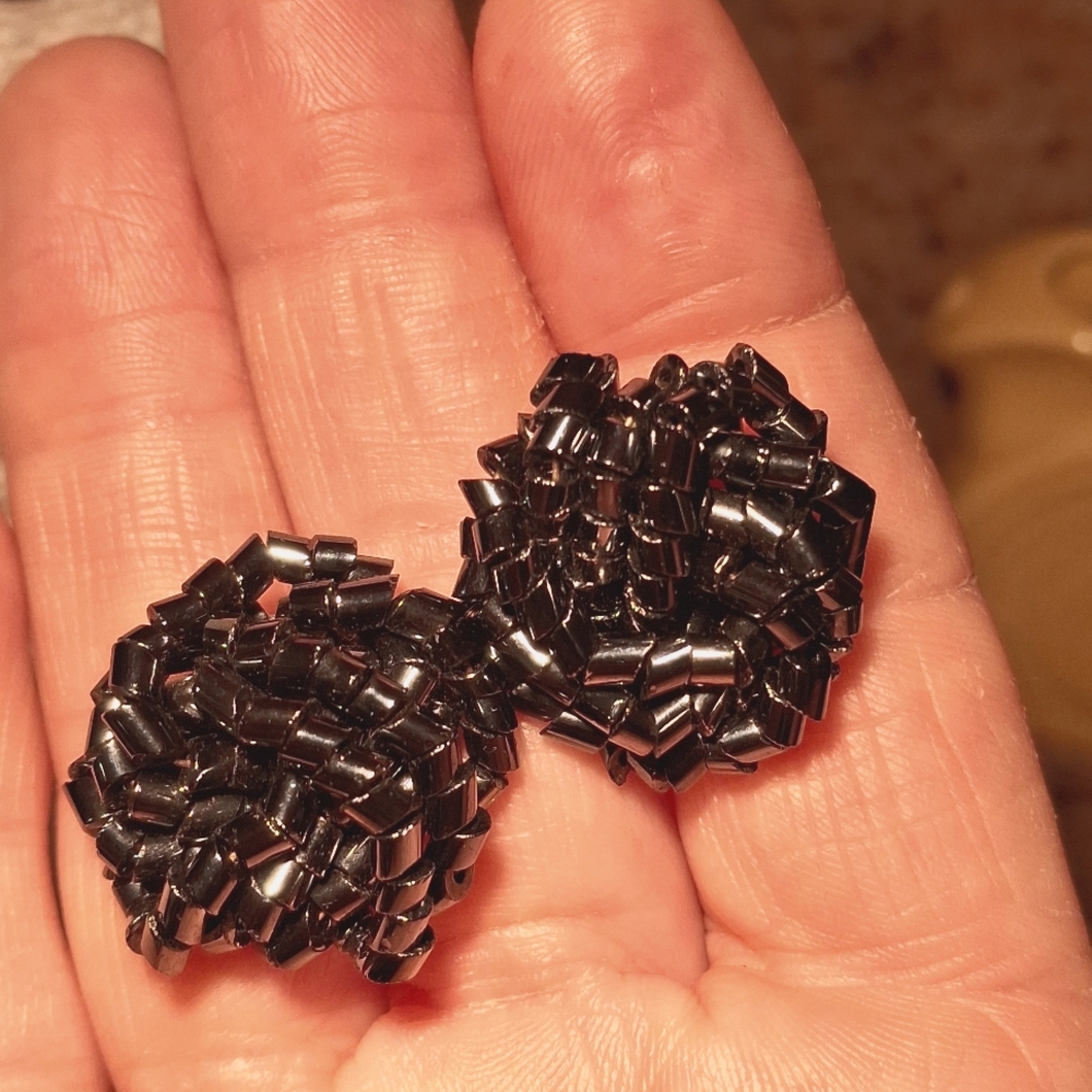 Vintage Hematite cluster pierced earrings